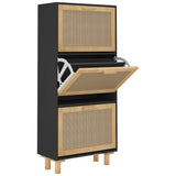 Vidaxl Shoe cabinet 52x25x115 cm Properted Wood and Rattan Black