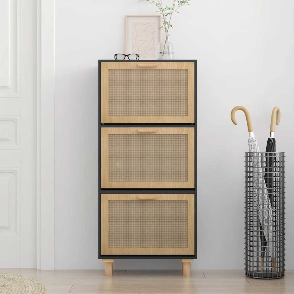 Vidaxl Shoe cabinet 52x25x115 cm Properted Wood and Rattan Black