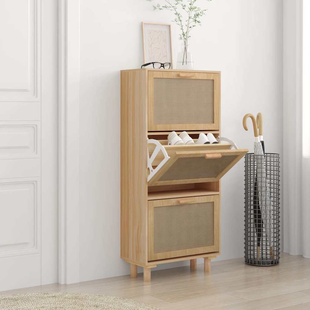 Vidaxl Shoe Cabinet 52x25x115cm forarbejdet træ Natural Rattan Brown