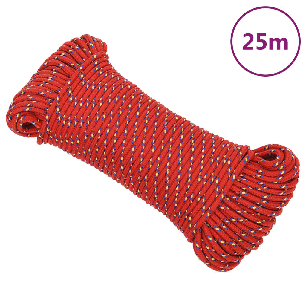 VidaXL Boottouw 4 mm 25 m polypropyleen rood