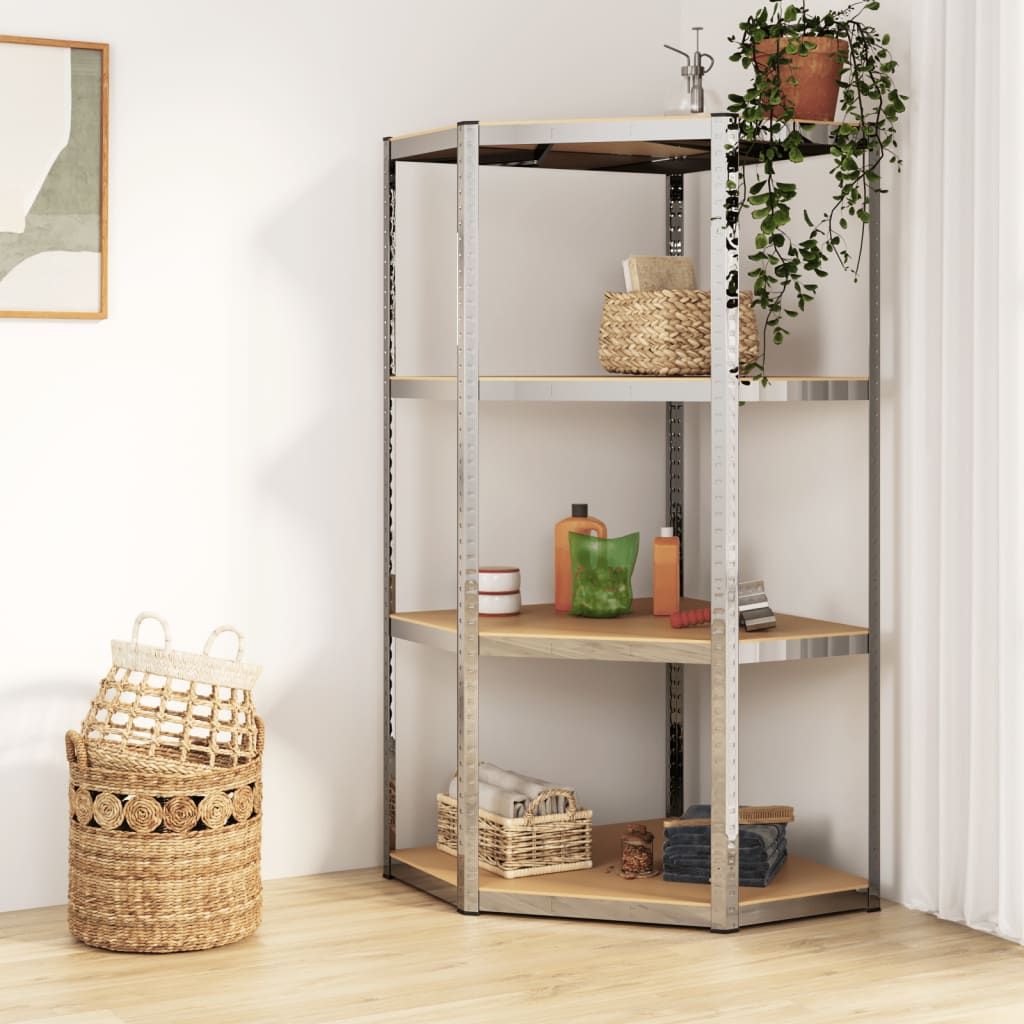 Vidaxl corner rack 4-layer steel and processed wood silver colored