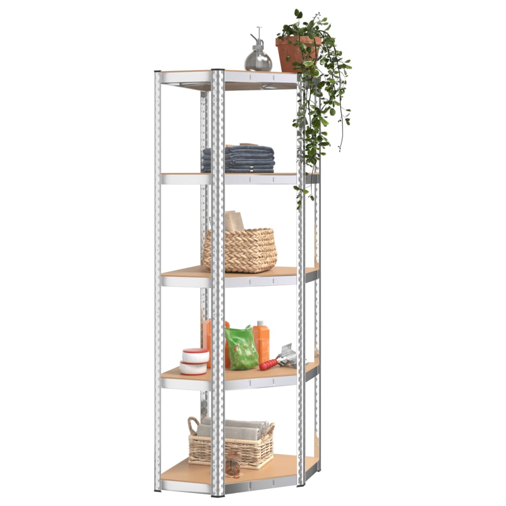 Vidaxl corner rack 5-layer steel and processed wood silver colored