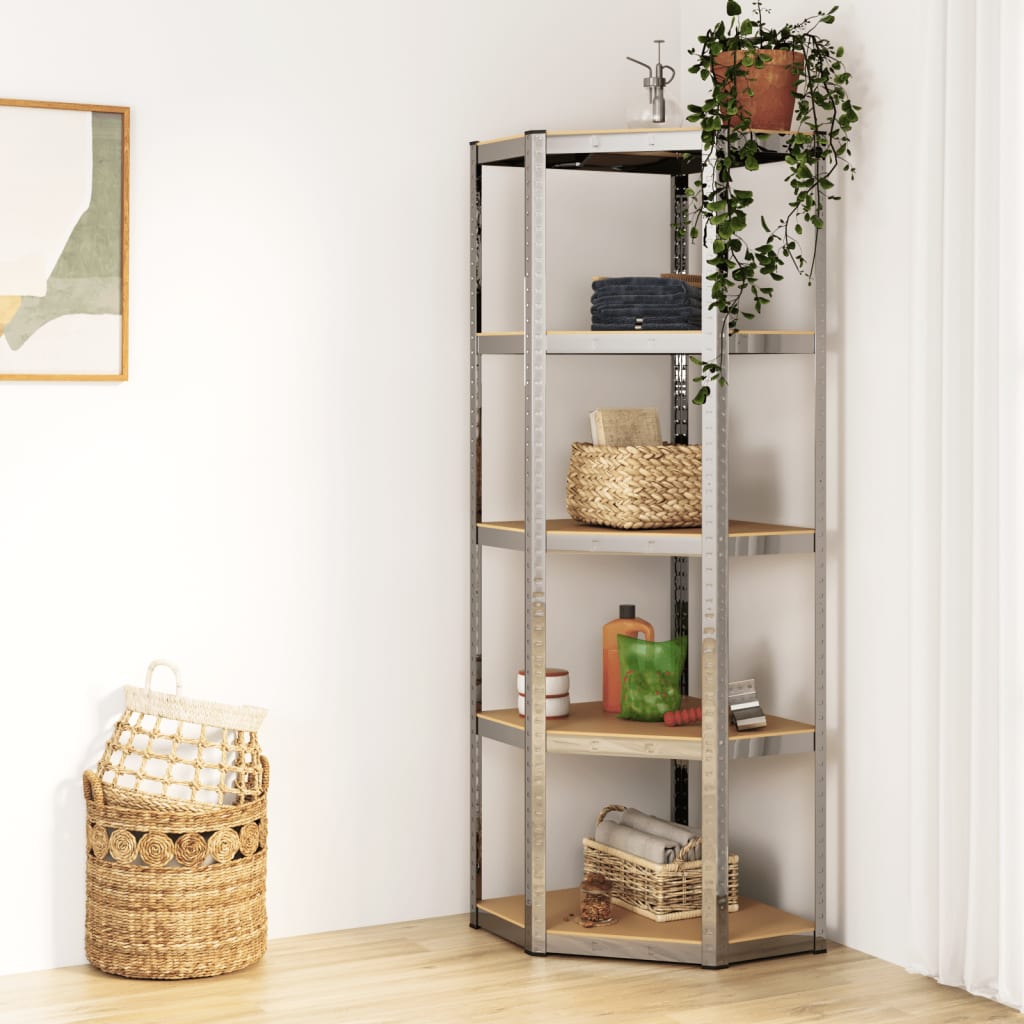 Vidaxl corner rack 5-layer steel and processed wood silver colored