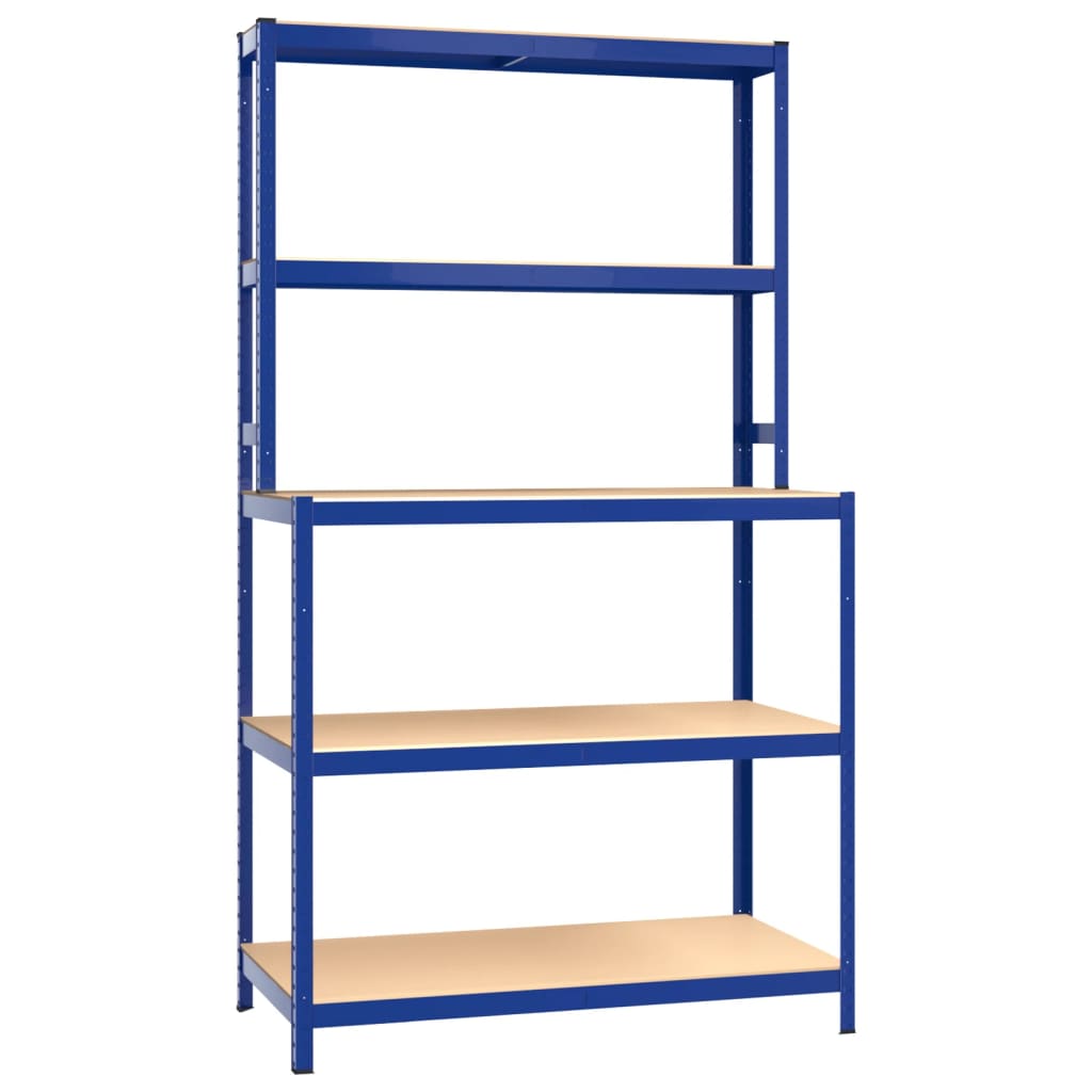 VidaXL Werktafel 5-laags met schappen staal en bewerkt hout blauw