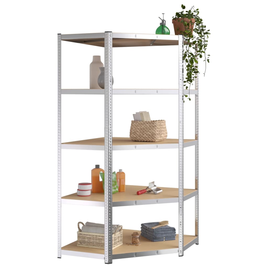 Vidaxl corner rack 5-layer steel and processed wood silver colored