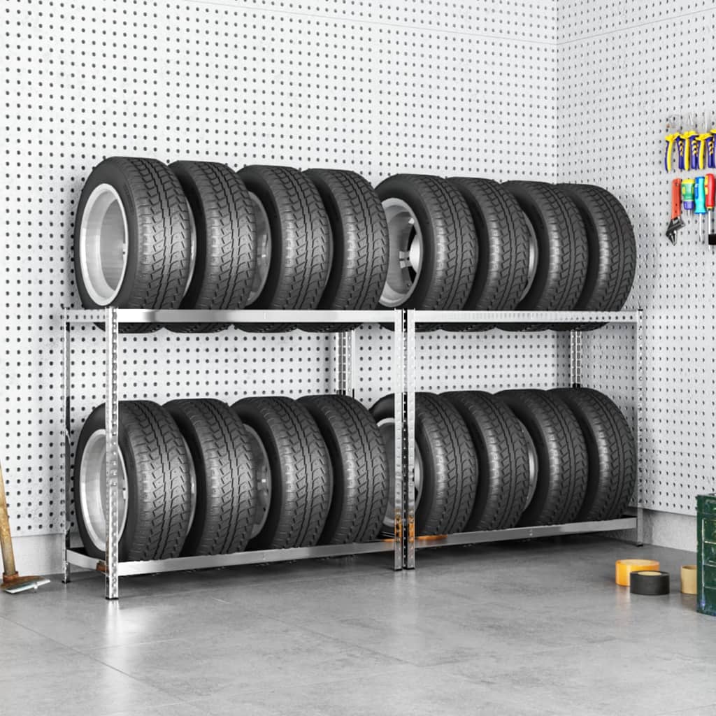 Vidaxl Tire Racks 2-skikt 2 st 110x40x110 cm stål silverfärgad