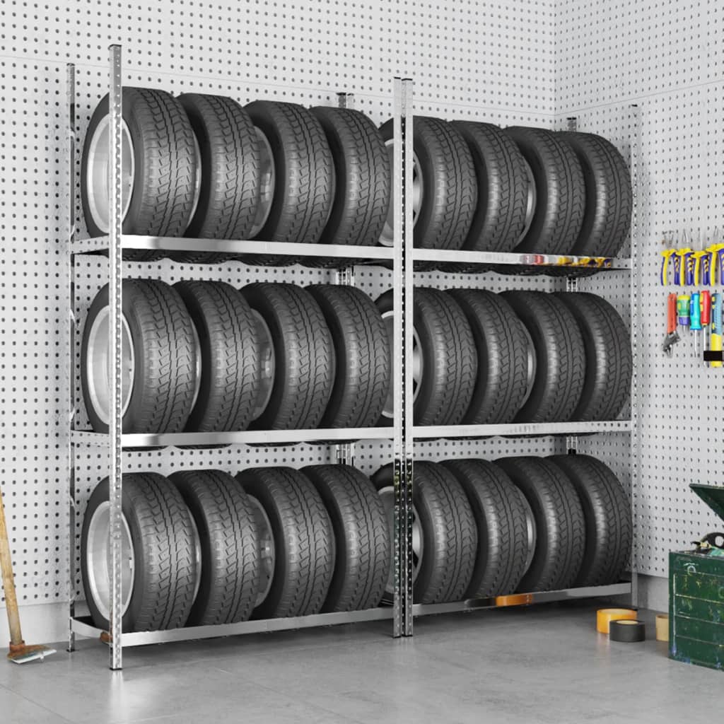 Vidaxl Tire Racks 3-skikt 2 st 110x40x200 cm stål silverfärgad