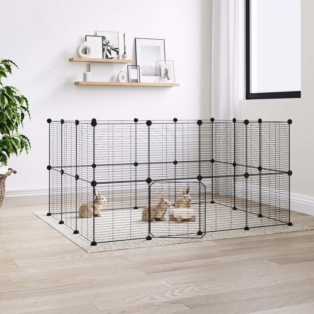 Vidaxl Petts Cage avec porte 28 panneaux 35x35 cm en acier noir