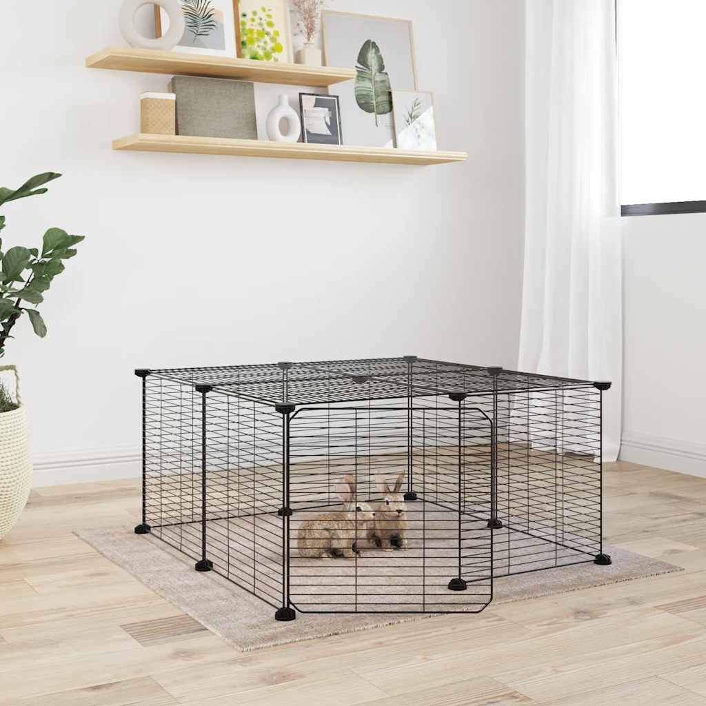 Vidaxl Petts Cage avec porte 12 panneaux 35x35 cm en acier noir