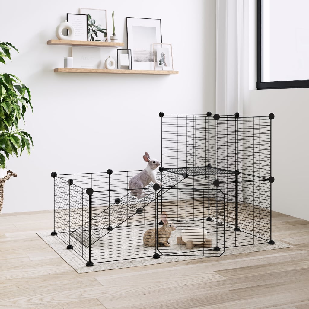 Vidaxl Pets Cage se dveřmi 20 panelů 35x35 cm ocelová černá