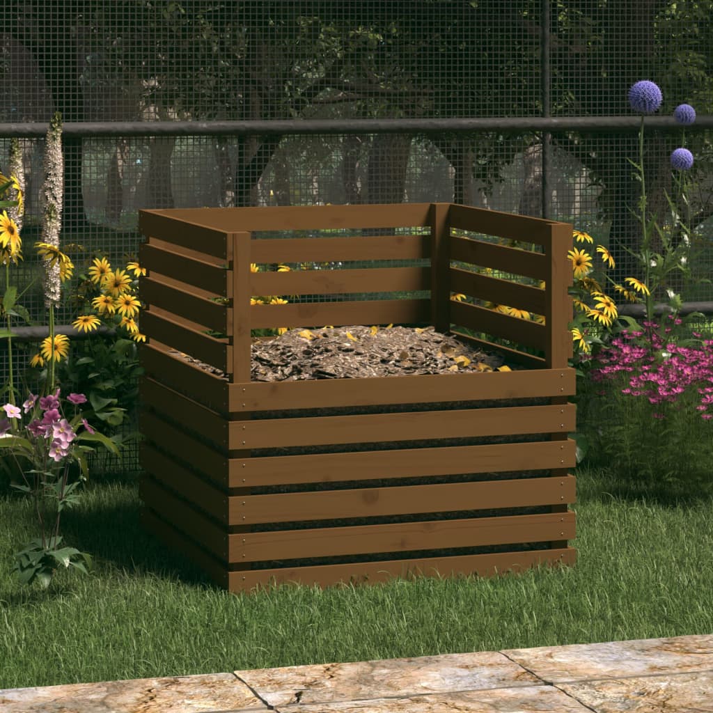 VIDAXL COMPOST BIN 80X80X78 CM Solid Pine Honey Brown