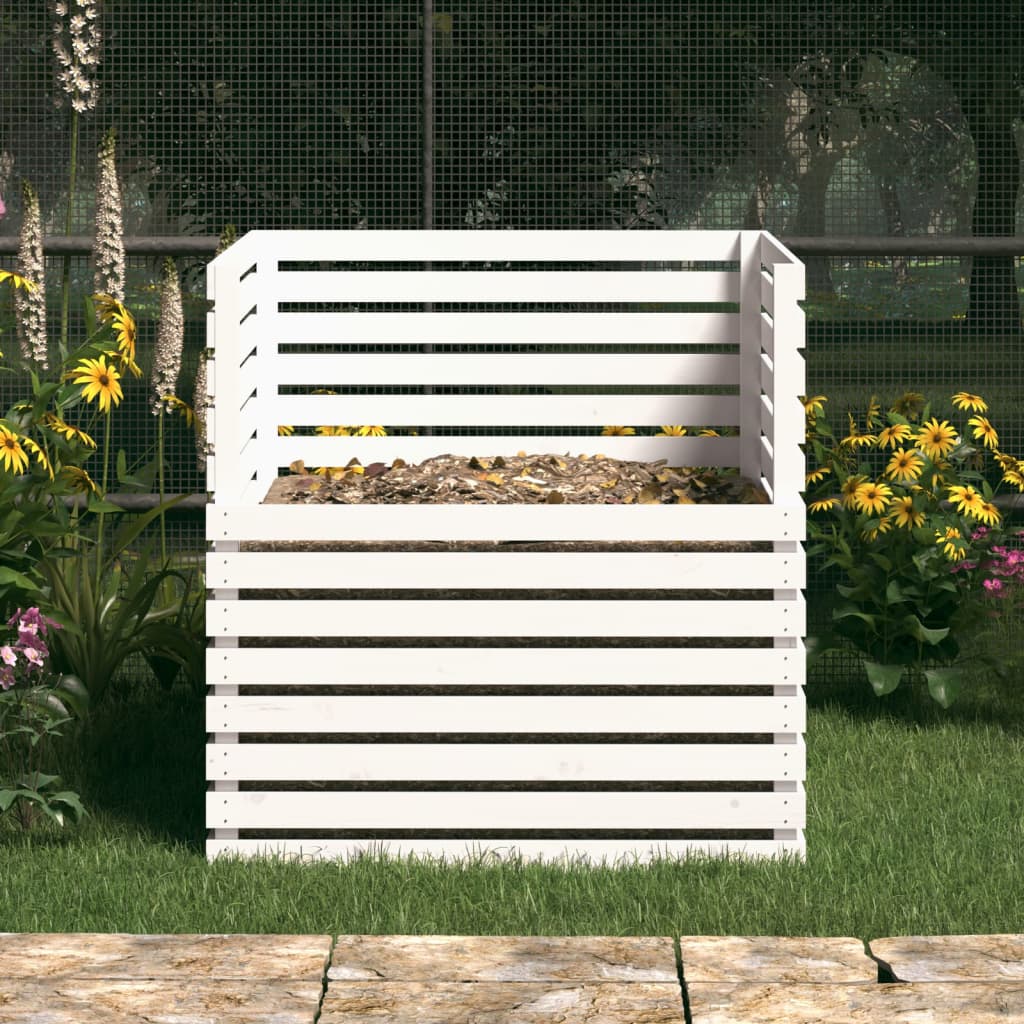 Vidaxl Compost Bin 100x100x102 cm Pino solido bianco