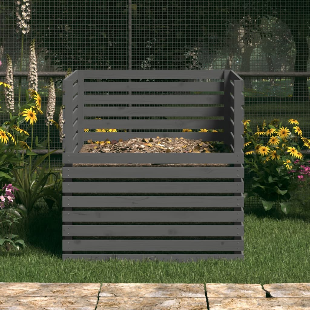 Vidaxl Compost Bin 100x100x102 cm Solid Pine Grey