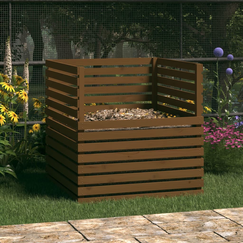 Vidaxl compost bin 100x100x102 cm de pino sólido marrón marrón