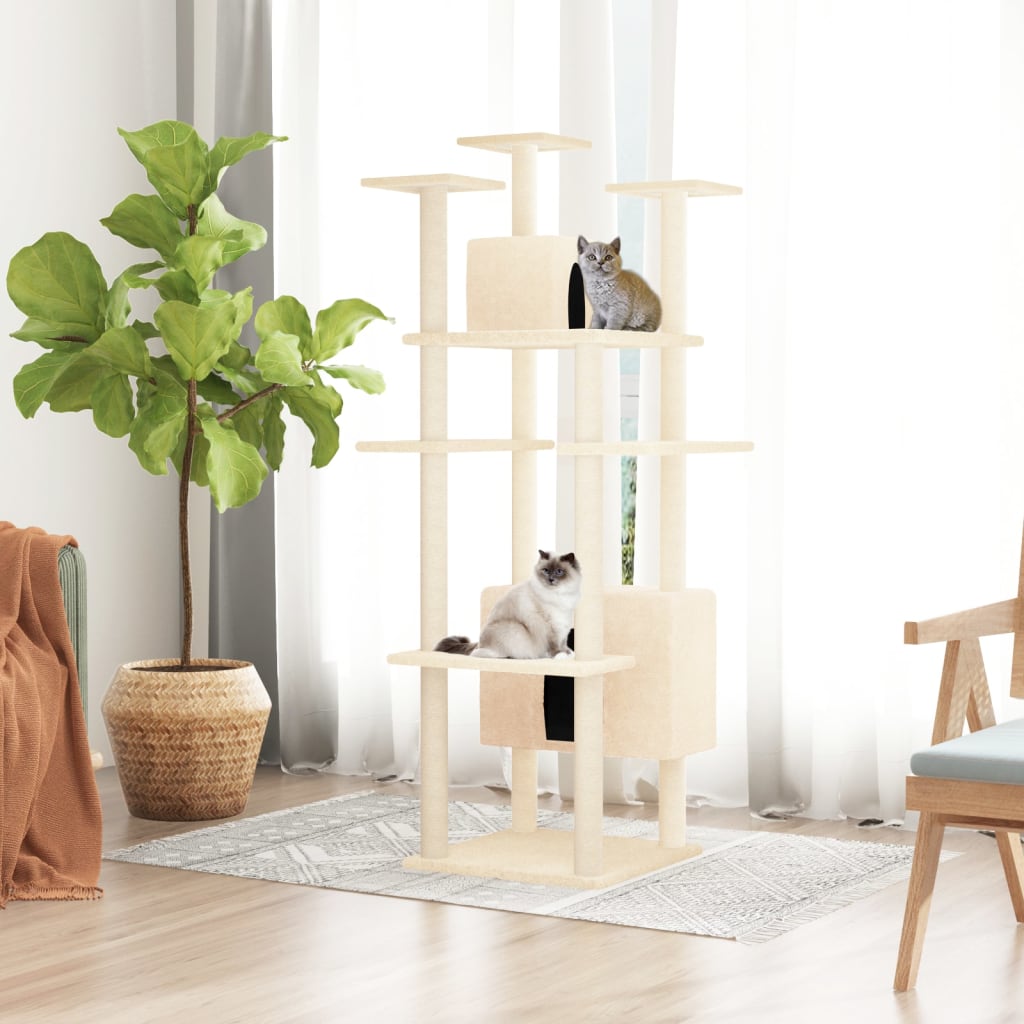 Muebles de gato de Vidaxl con postes de rascado de sisal 162 cm de crema