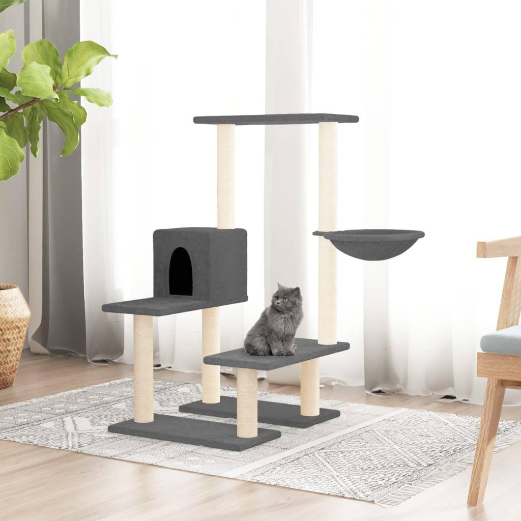 Muebles de gato de Vidaxl con postes de rascado de sisal 94.5 cm de gris oscuro