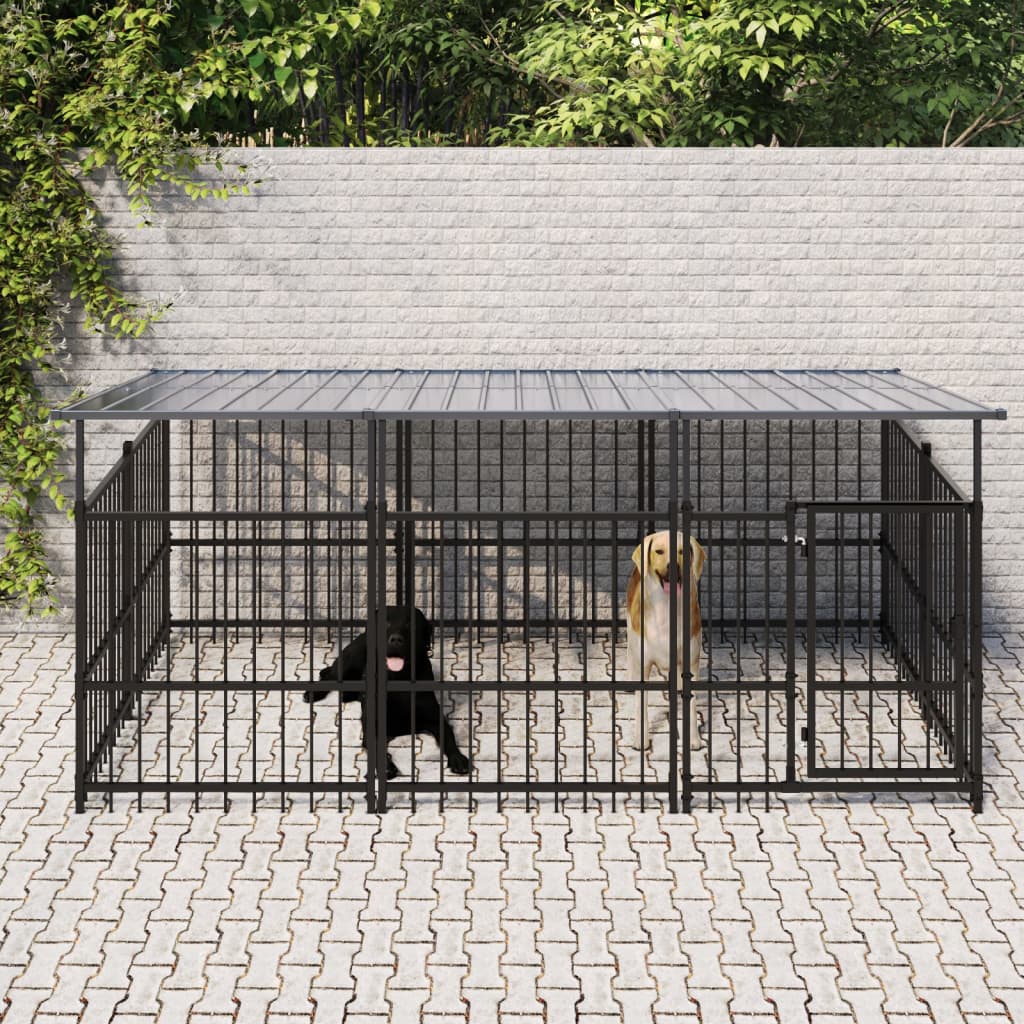 VidaXL dog kennel with roof 5.63 m² steel