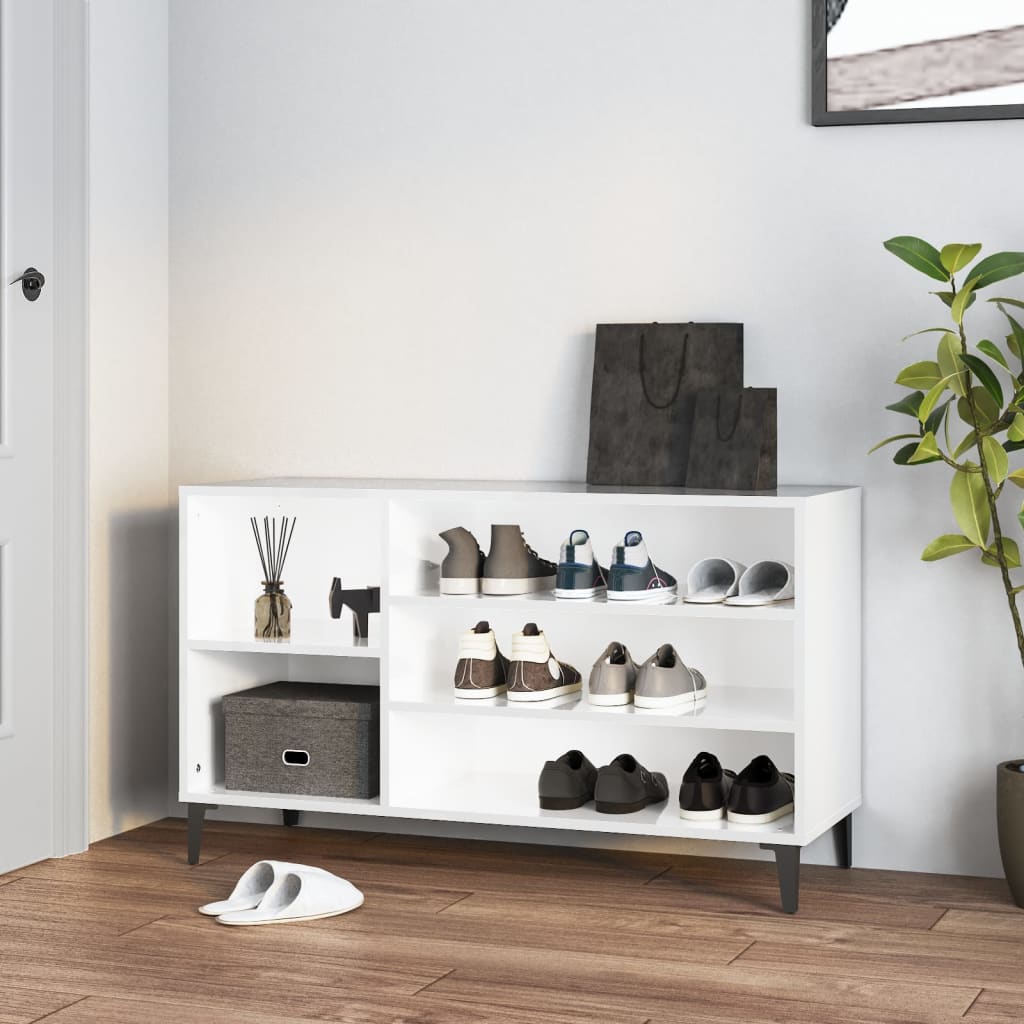 Vidaxl Cabinet da scarpe 102x36x60 cm Bianco lucido in legno trasformato