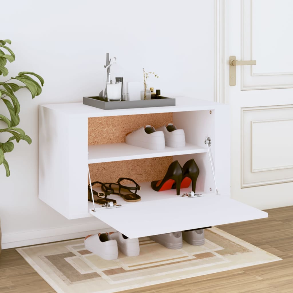 Vidaxl Wall Shoe Cabinet 70x35x38 cm Forarbejdet træhvide