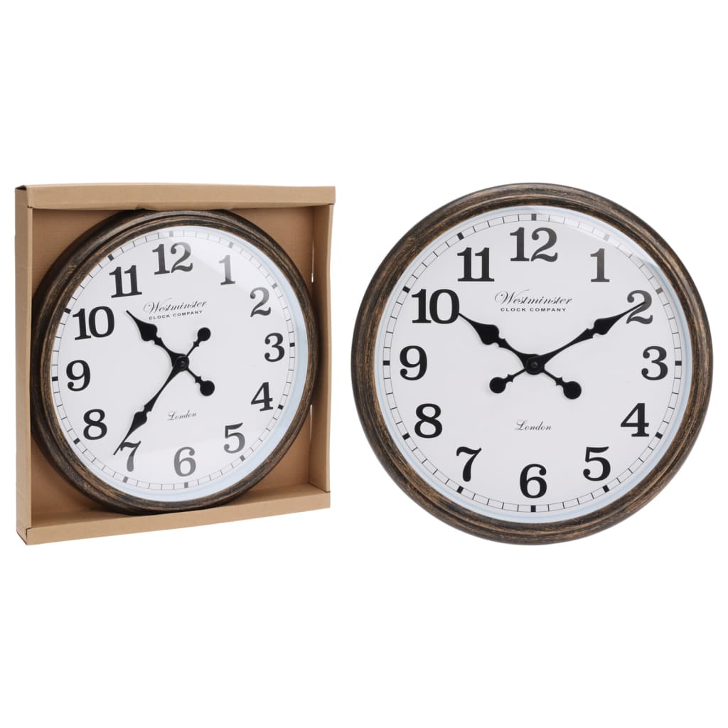 H S Collection H S Collection Wall Clock London White and Brown