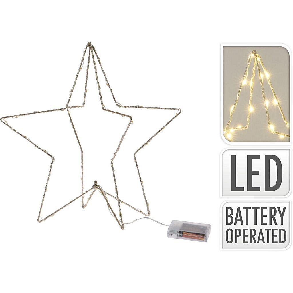 Aner Marken Gold -Coloréiert Chrëschtdag Stär mam LED LED LED LEDING OP BATTERHOP 37 cm