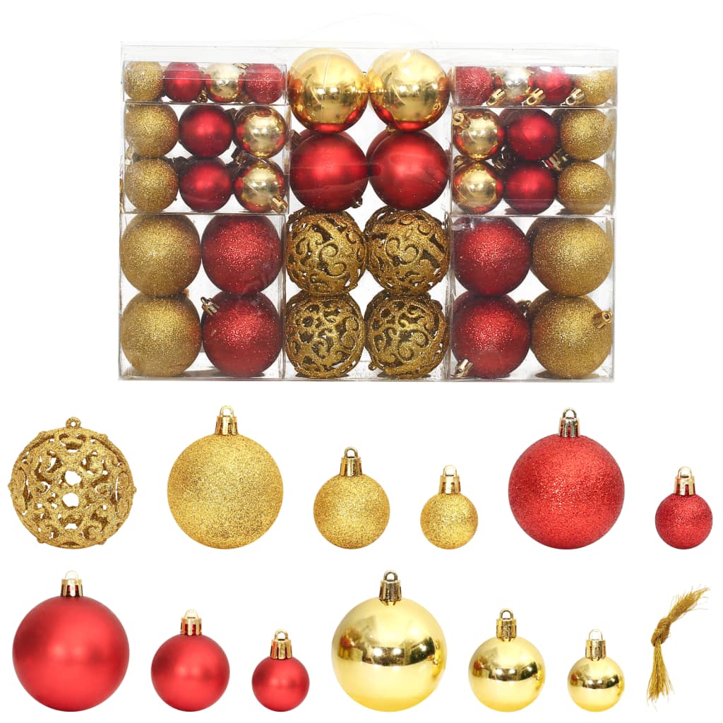 Vidaxl Christmas Balls 100 PCS 3 4 6 cm Zlaté a víno červené