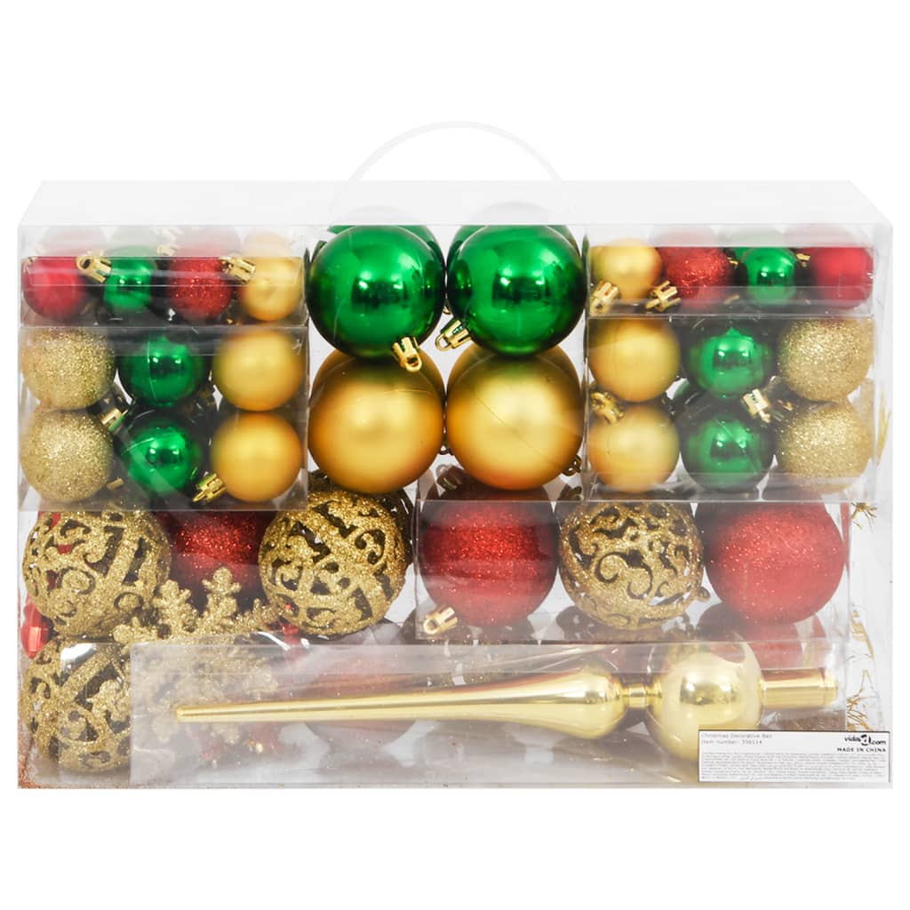 Vidaxl 112 partes Juego de bolas de Navidad de poliestireno de color verde rojo y dorado