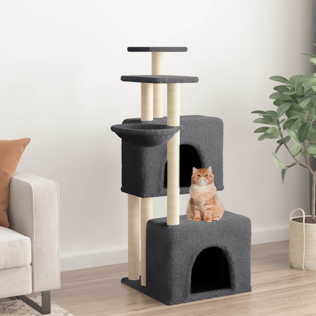 Vidaxl Cat Furniture with Sisal Stocking Posts 122 cm tmavě šedá