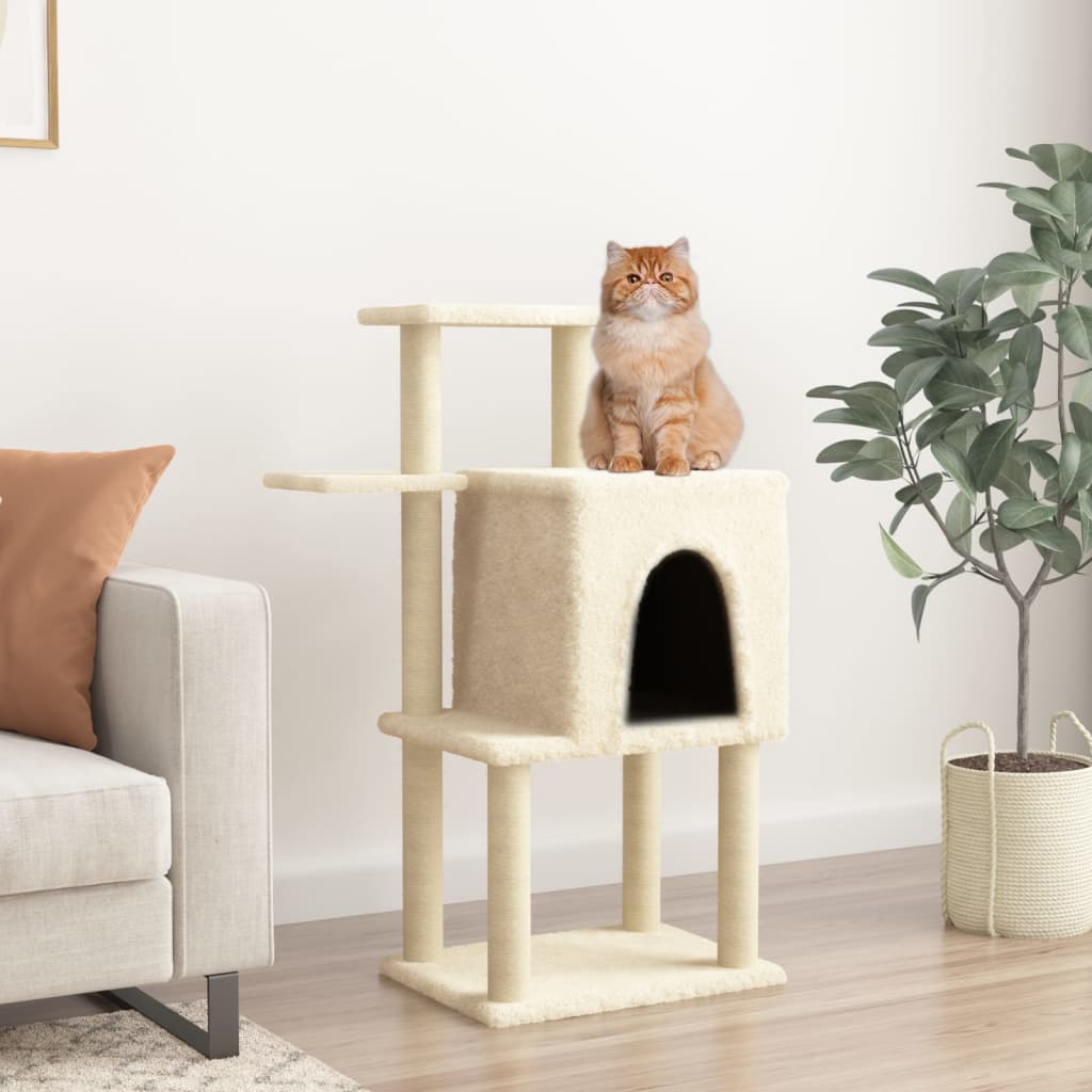 VidaXL cat furniture with sisal scratching posts 97 cm cream -colored