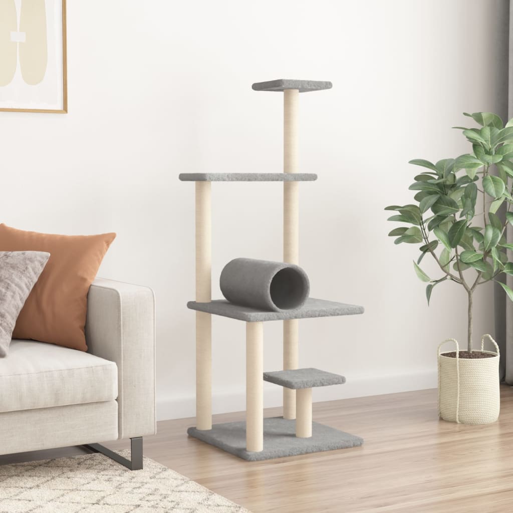 Muebles de gato de Vidaxl con postes de rascado de sisal 136 cm de gris claro