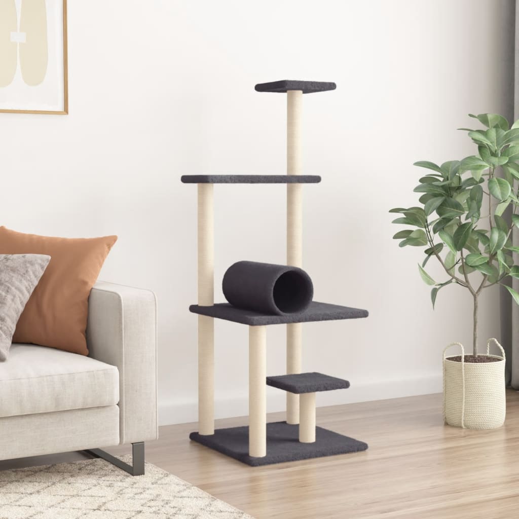 Muebles de gato de Vidaxl con postes de rascado de sisal 136 cm de gris oscuro