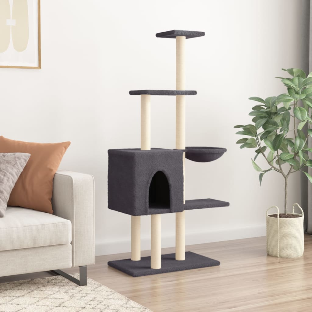 Muebles de gato de Vidaxl con postes de rascado de sisal 145 cm de gris oscuro