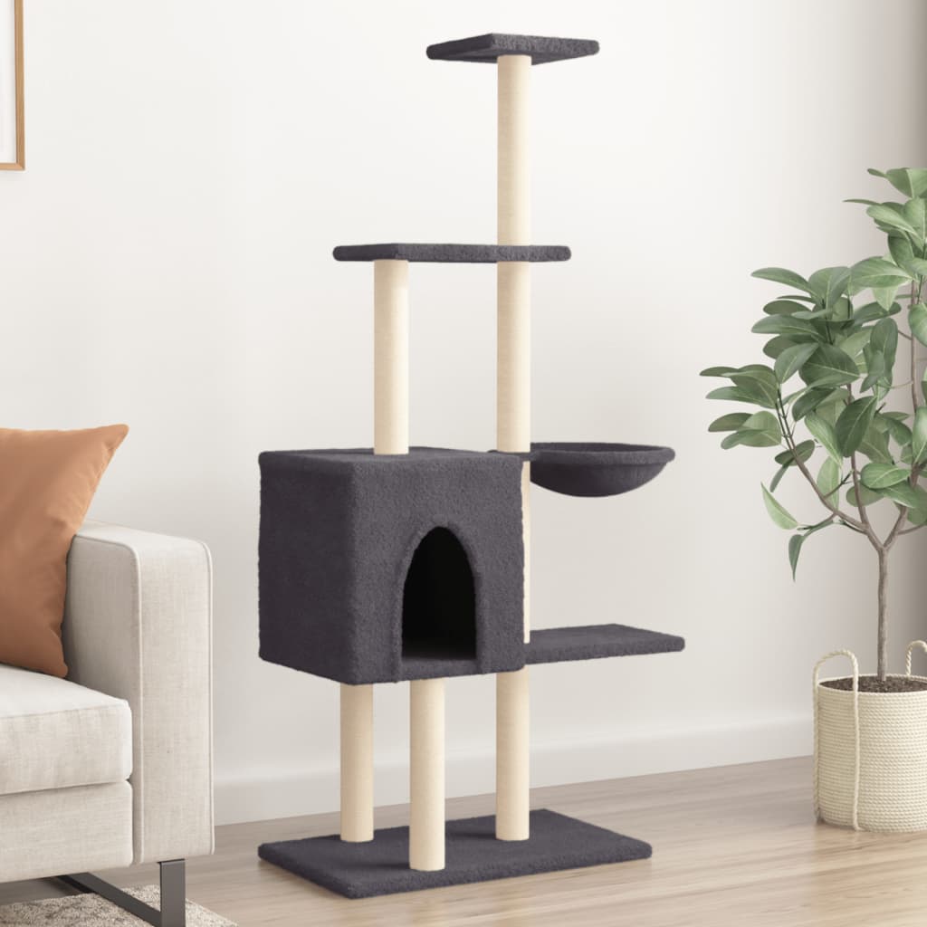 Vidaxl cat furniture with sisal scratching posts 145 cm dark gray