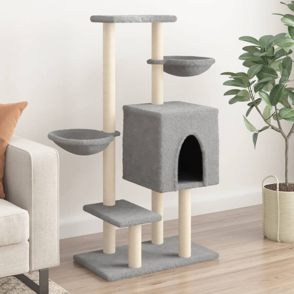 Muebles de gato de Vidaxl con postes de rascado de sisal 117 cm de gris claro