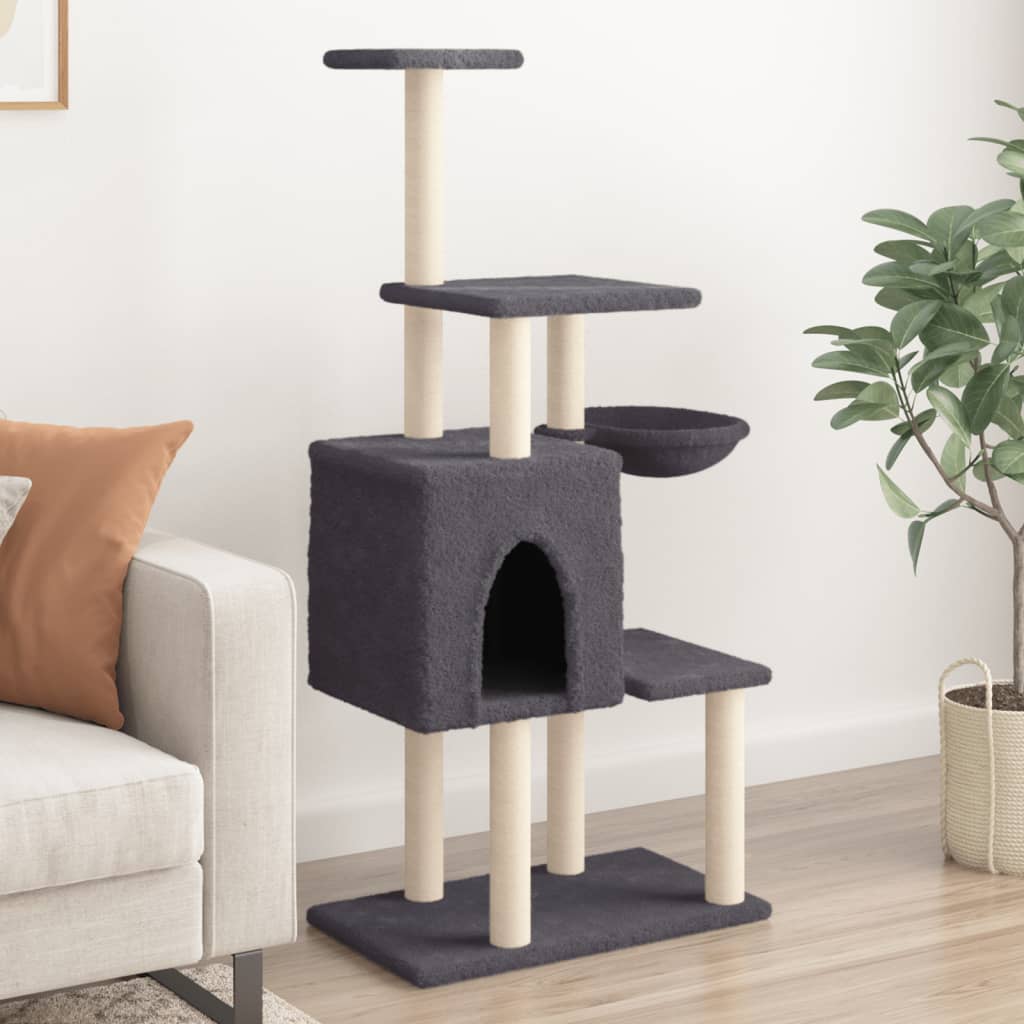 Vidaxl cat furniture with sisal scratching posts 131 cm dark gray