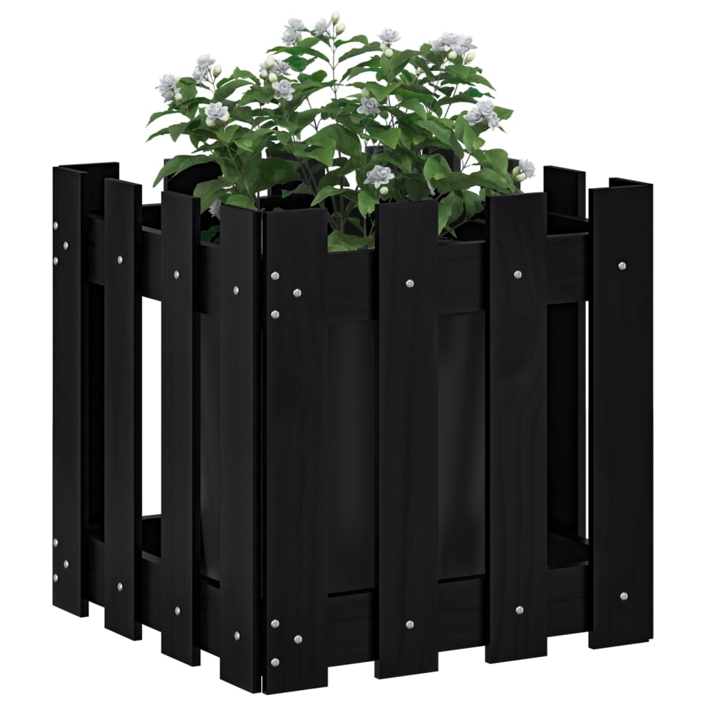 Vidaxl Planning box with fence design 40x40x40 cm Solid pine black