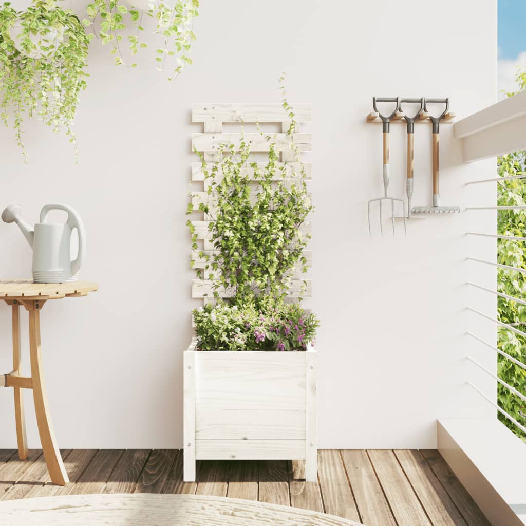 VidaXL Planter with rack 39x39.5x114 cm Solid pine white white