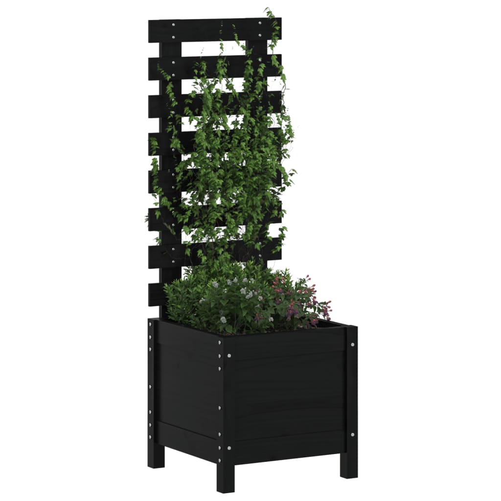 VidaXL Planter with rack 39x39.5x114 cm solid pine wood black