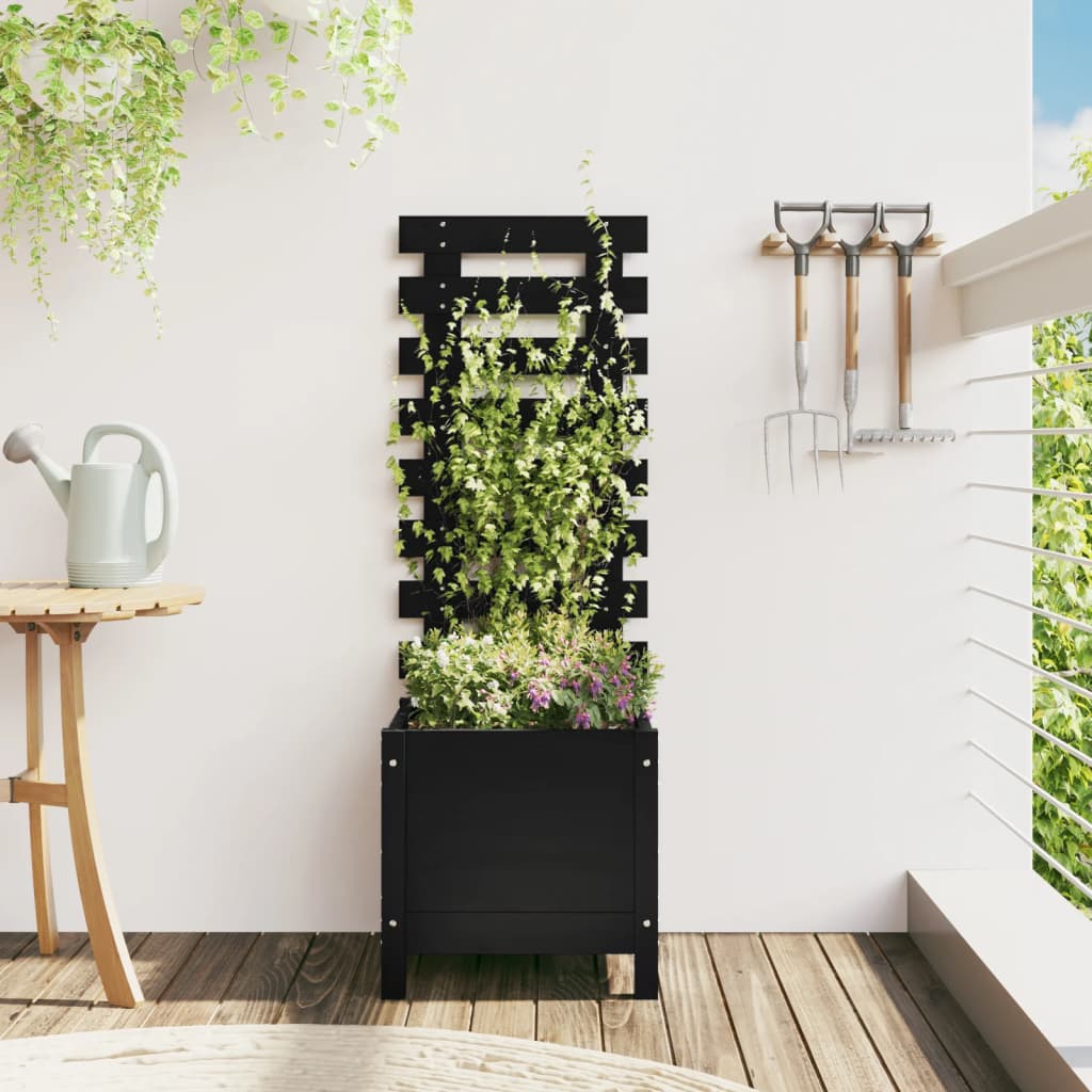 VidaXL Planter with rack 39x39.5x114 cm solid pine wood black