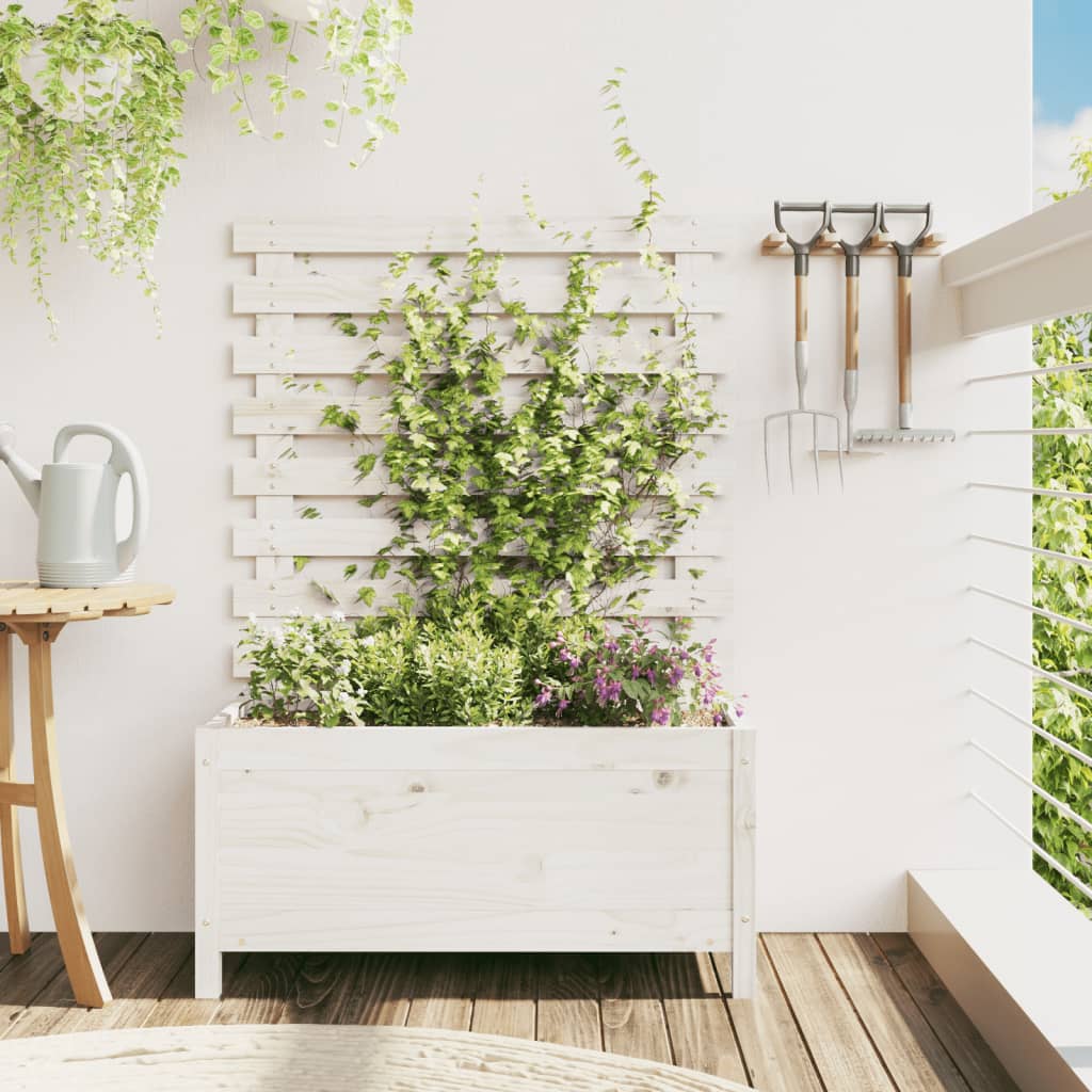 VidaXL Planter with rack 79x39.5x114 cm Solid pine white white