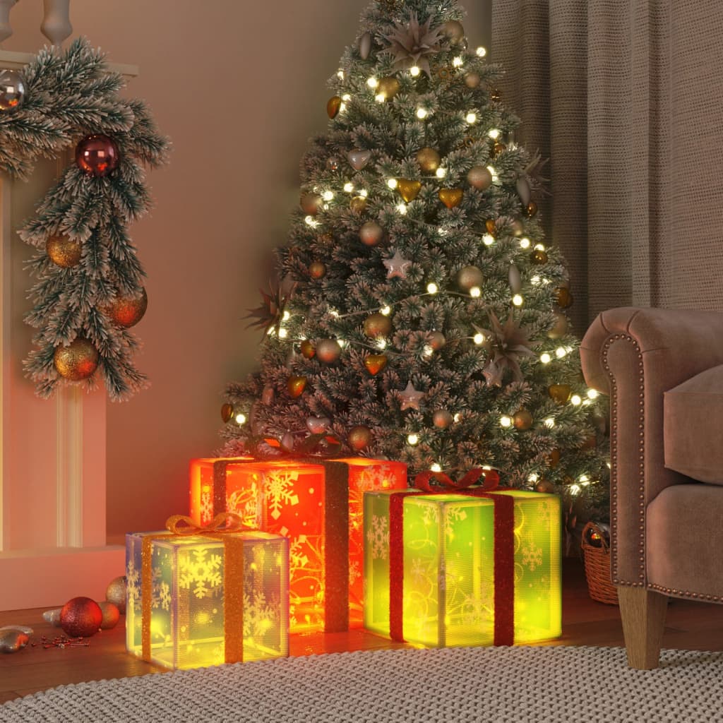 Vidaxl kerstfiguur cadeaudoos 3 st verlicht 64 warmwitte led's