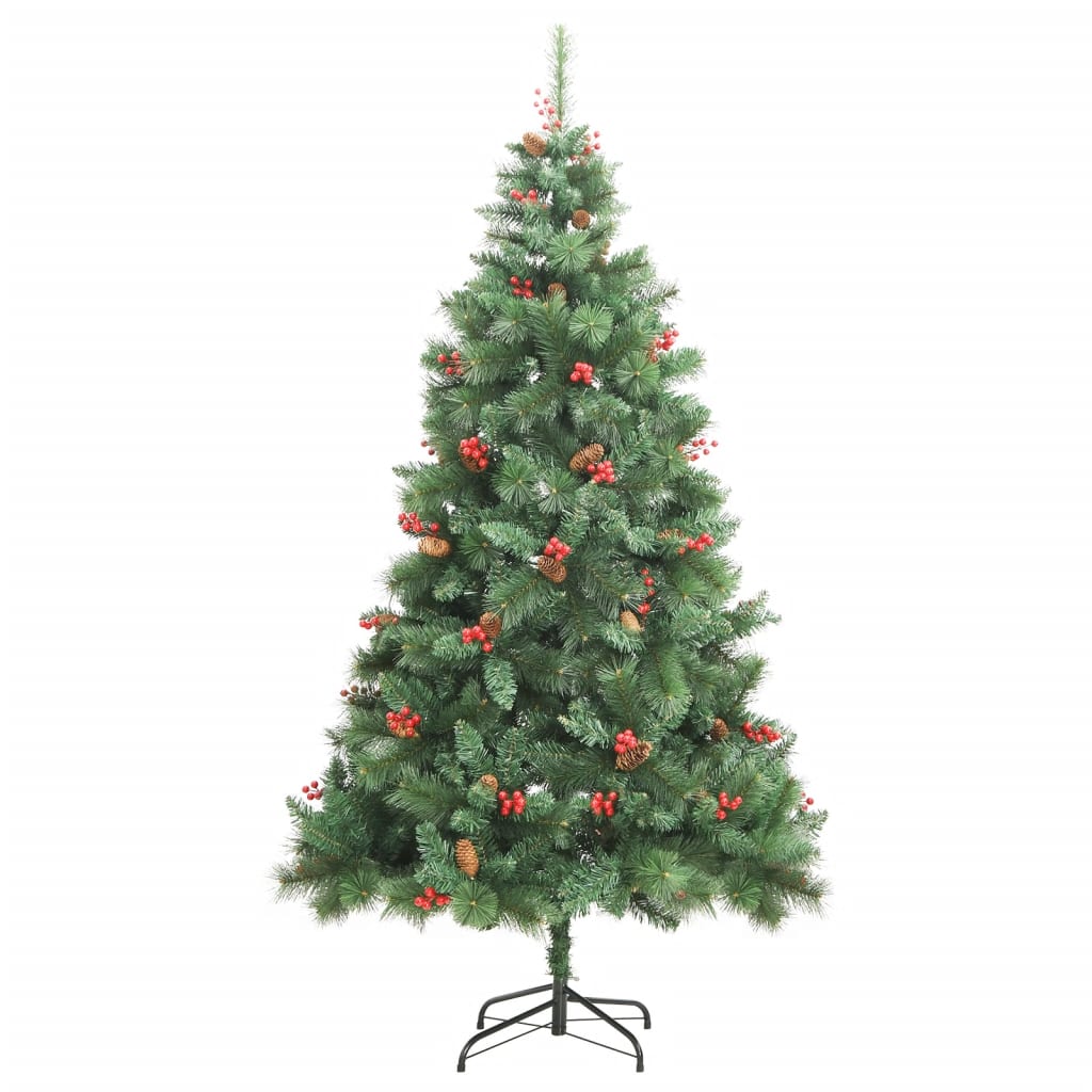 Vidaxl Kunstkerstboom con conos de pino y bayas de bisagras 210 cm