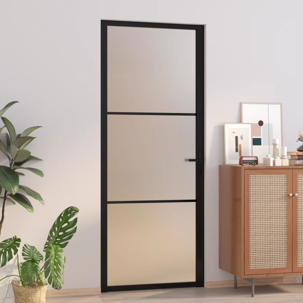 Vidaxl Porta interna 83x201,5 cm vetro Matt e nero in alluminio