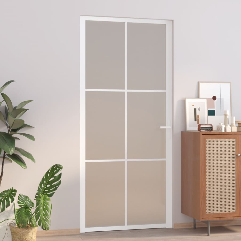 Vidaxl Puerta interior 93x201.5 cm de vidrio mate y blanco de aluminio