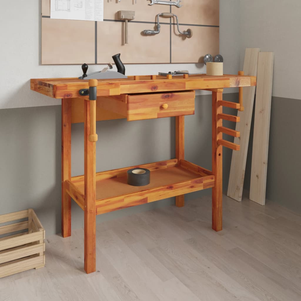 Vidaxl Workbench avec tiroir et vis de banque 124x52x83 cm Acaciahout