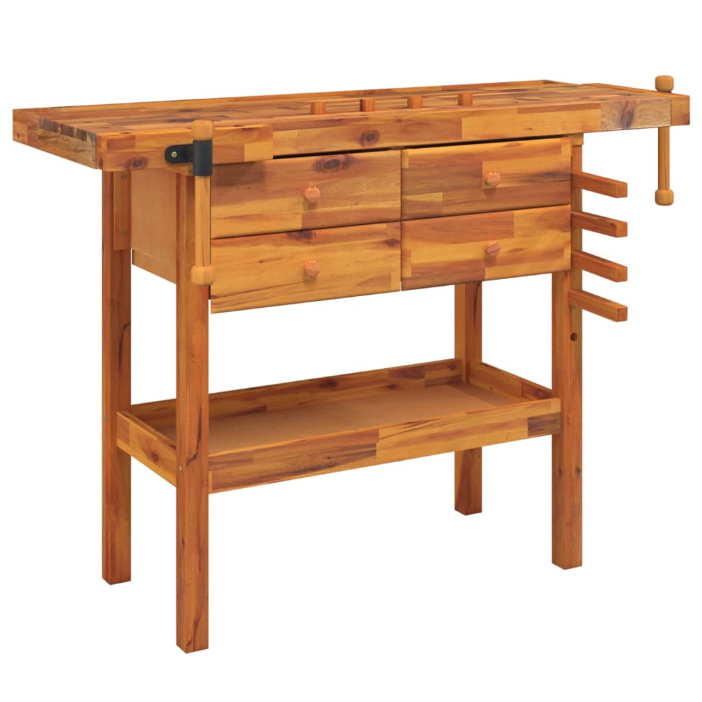 Vidaxl Workbench avec tiroirs et vis de banque 124x52x83 cm Acaciahout