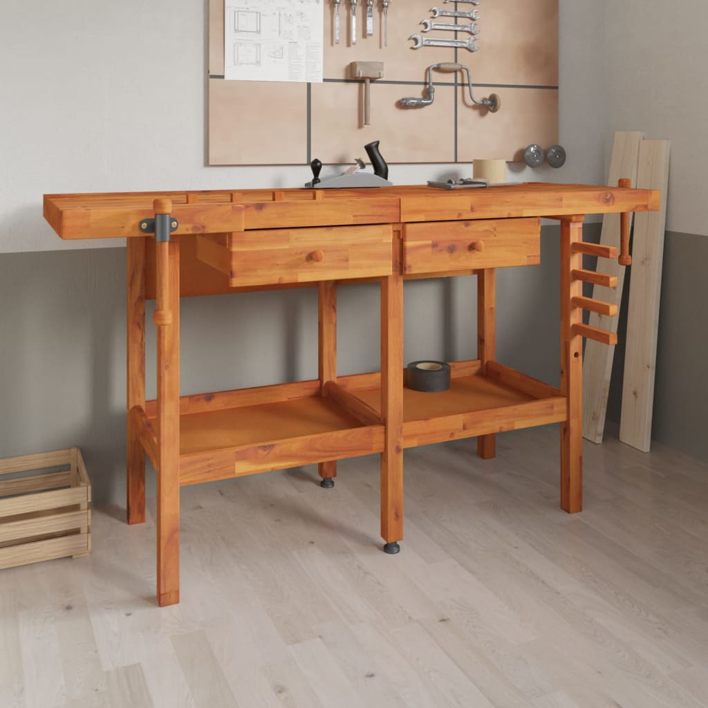 Vidaxl Workbench avec tiroirs et vis de banque 162x62x83 cm Acaciahout