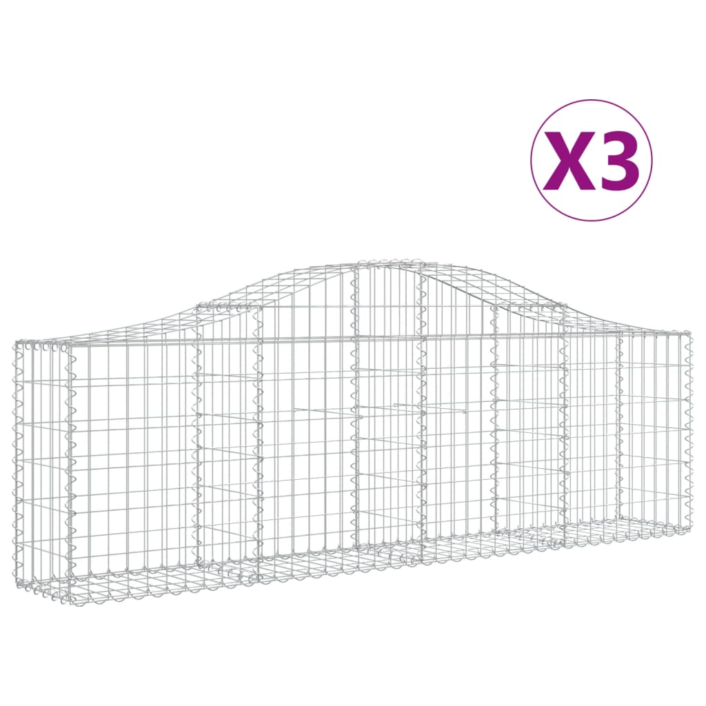 VidaXL Schanskorven 3 st gewelfd 200x30x60 80 cm gegalvaniseerd ijzer