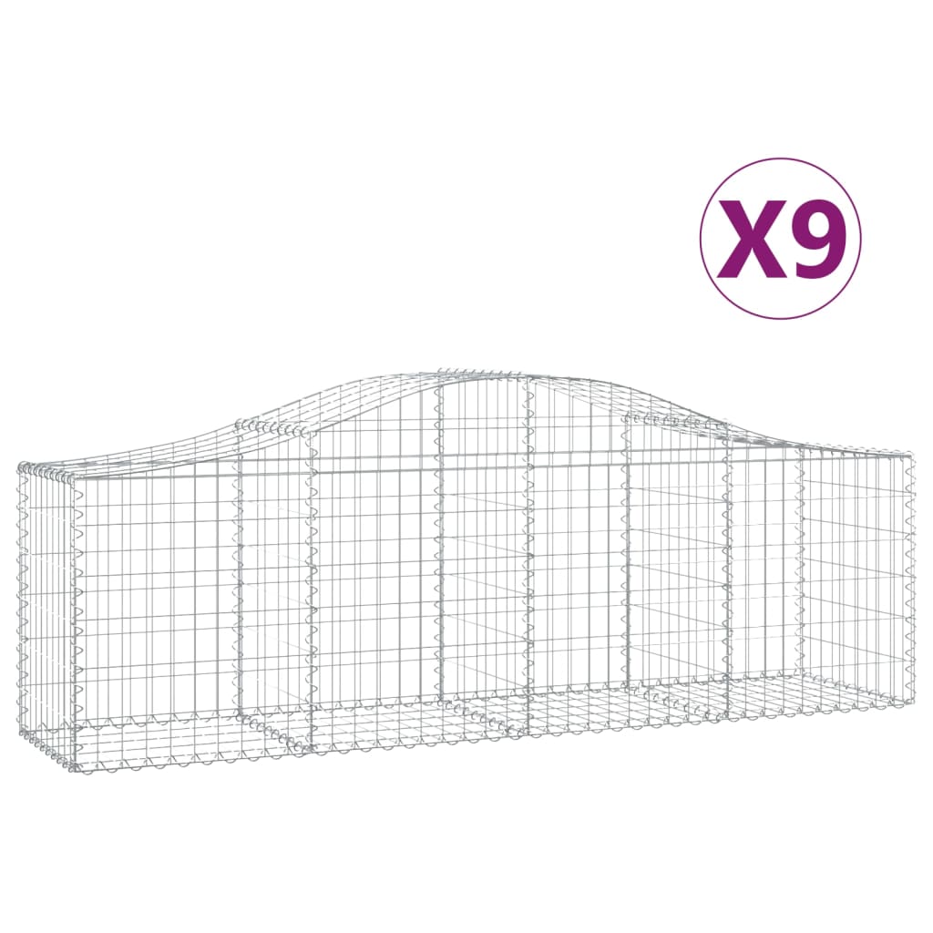 VidaXL Schans baskets 9 st vaulted 200x50x60 80 cm galvanized iron