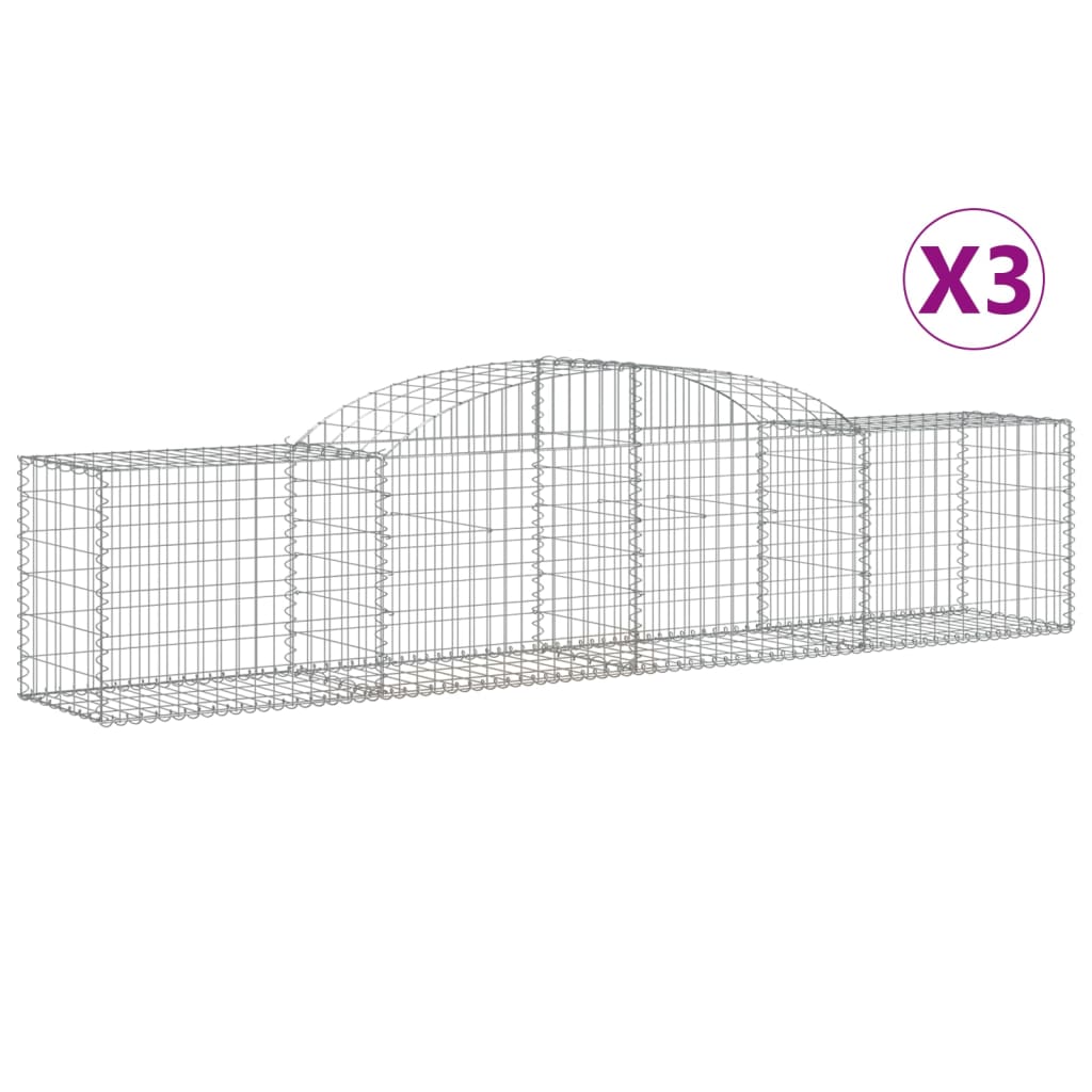 VidaXL Schans baskets 3 st vaulted 300x50x60 80 cm galvanized iron